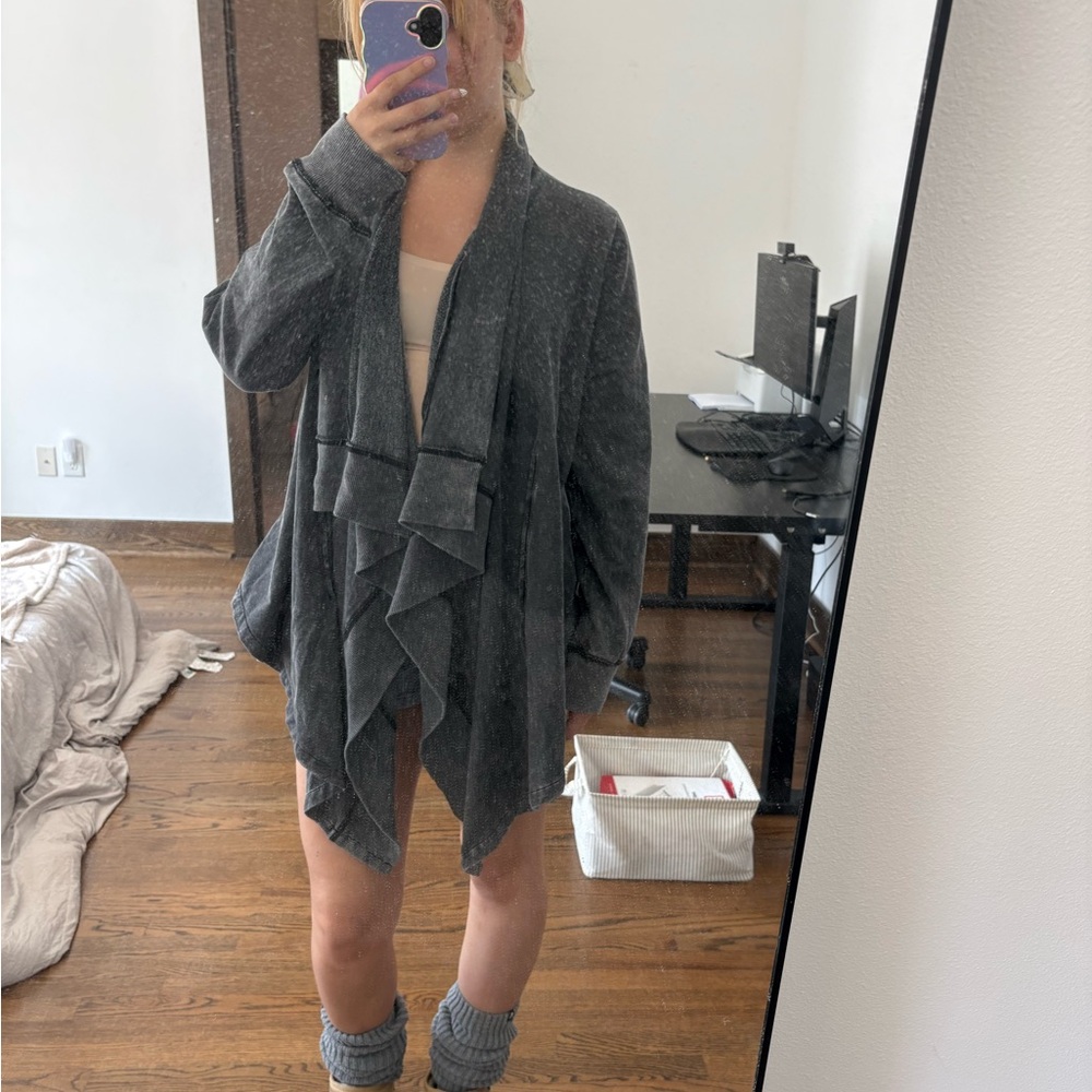 Calvin Klein Jeans Charcoal Draped Open-Front Cardigan